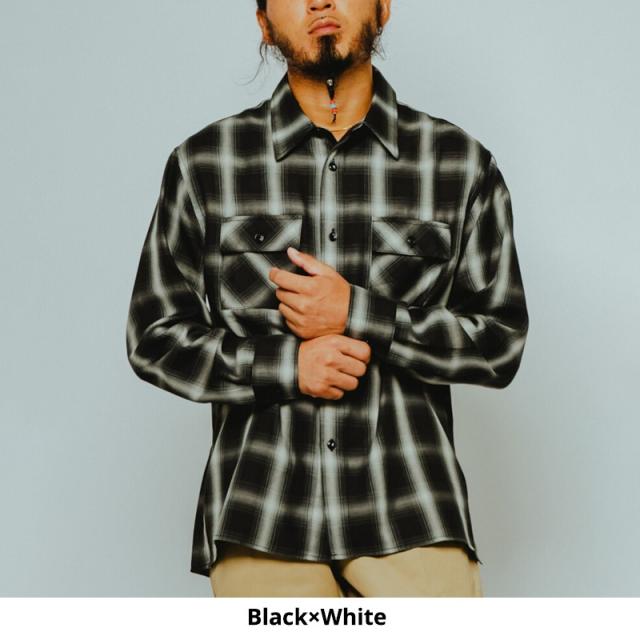 ビッグマイク メンズ チェックシャツ BIG MIKE レーヨン ミックス オンブレ スリット ロングスリーブ シャツ Rayon Mix Ombre Slit L/S Shirts BLK×WHT 春 秋 薄手 102615200_6