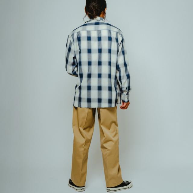 ビッグマイク メンズ チェックシャツ BIG MIKE レーヨン ミックス オンブレ スリット ロングスリーブ シャツ Rayon Mix Ombre Slit L/S Shirts WHT×BLUE 春 秋 薄手 102615201_2