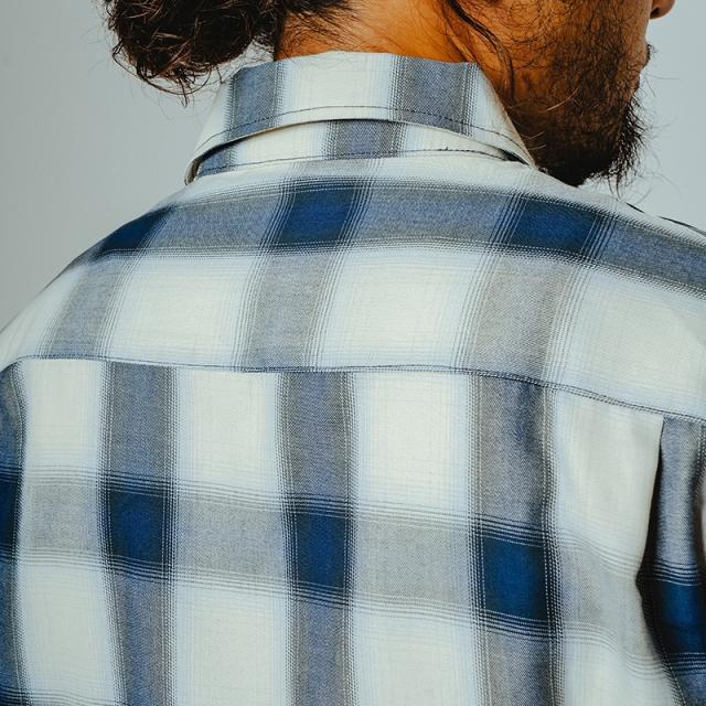 ビッグマイク メンズ チェックシャツ BIG MIKE レーヨン ミックス オンブレ スリット ロングスリーブ シャツ Rayon Mix Ombre Slit L/S Shirts WHT×BLUE 春 秋 薄手 102615201_4
