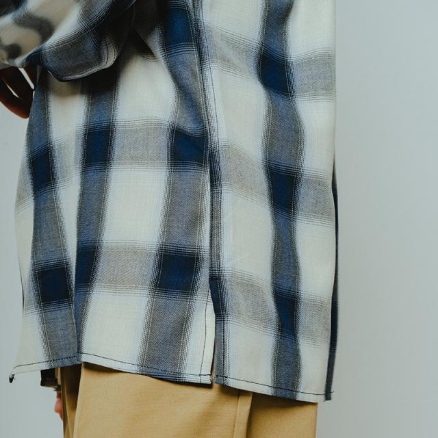 ビッグマイク メンズ チェックシャツ BIG MIKE レーヨン ミックス オンブレ スリット ロングスリーブ シャツ Rayon Mix Ombre Slit L/S Shirts WHT×BLUE 春 秋 薄手 102615201_5