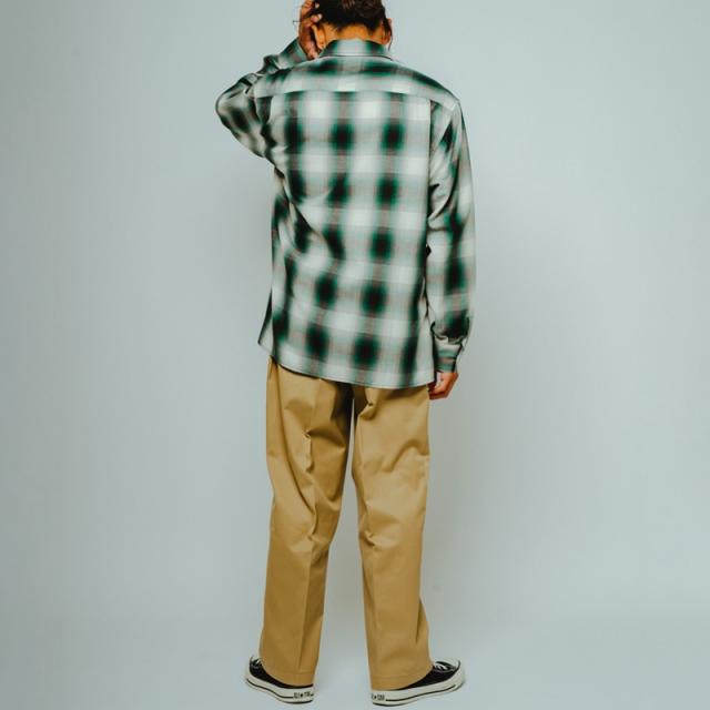 ビッグマイク メンズ チェックシャツ BIG MIKE レーヨン ミックス オンブレ スリット ロングスリーブ シャツ Rayon Mix Ombre Slit L/S Shirts WHT×GRN×BLK 春 秋 薄手 102615202_2