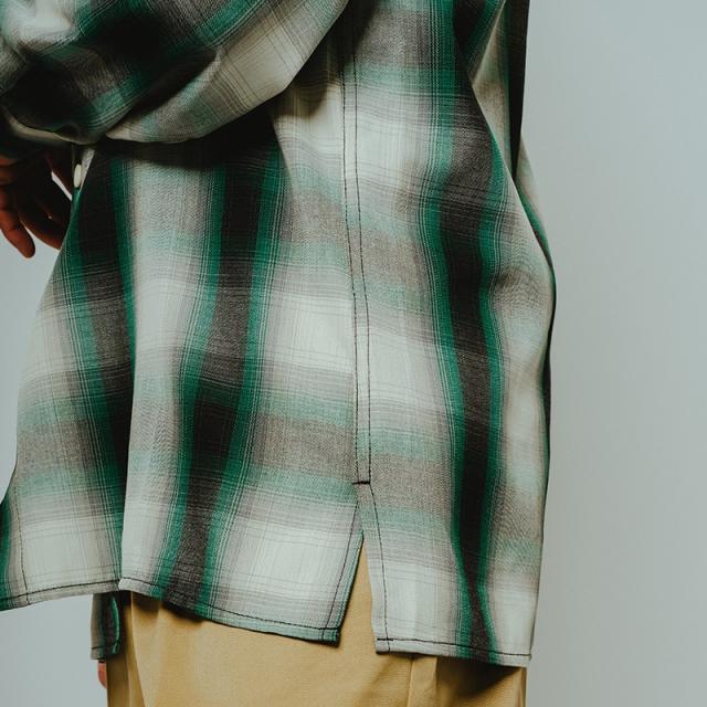 ビッグマイク メンズ チェックシャツ BIG MIKE レーヨン ミックス オンブレ スリット ロングスリーブ シャツ Rayon Mix Ombre Slit L/S Shirts WHT×GRN×BLK 春 秋 薄手 102615202_5