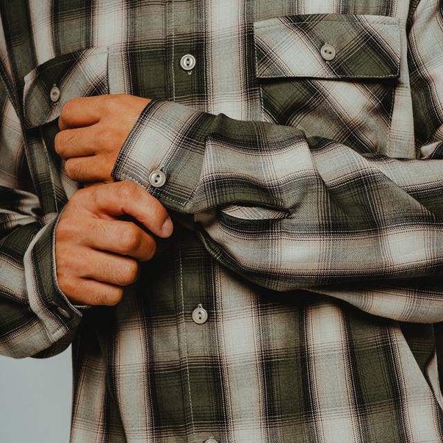 ビッグマイク メンズ チェックシャツ BIG MIKE レーヨン ミックス オンブレ スリット ロングスリーブ シャツ Rayon Mix Ombre Slit L/S Shirts GRY×PINK 春 秋 薄手 102615204_5
