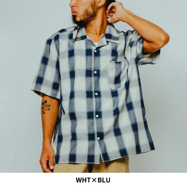 ビッグマイク メンズ チェックシャツ BIG MIKE レーヨン ミックス オンブレ スリット 半袖シャツ Rayon Mix Ombre Slit S/S Shirts 春 秋 薄手 102625530_8