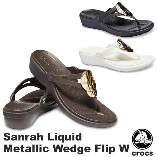 crocs sanrah liquid metallic wedge