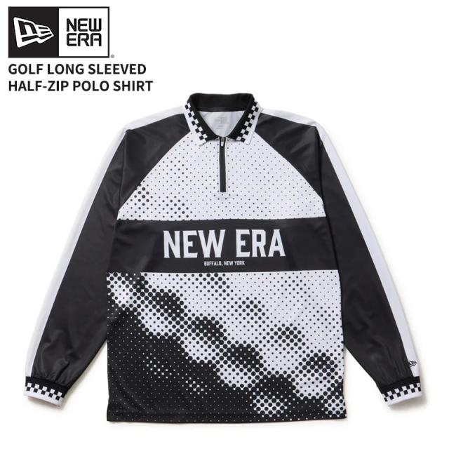 ニューエラ メンズ ゴルフウエア 長袖ポロシャツ  NEW ERA 長袖 ハーフジップ ポロシャツ ブラック ゴルフ カットソー トップス  14669874