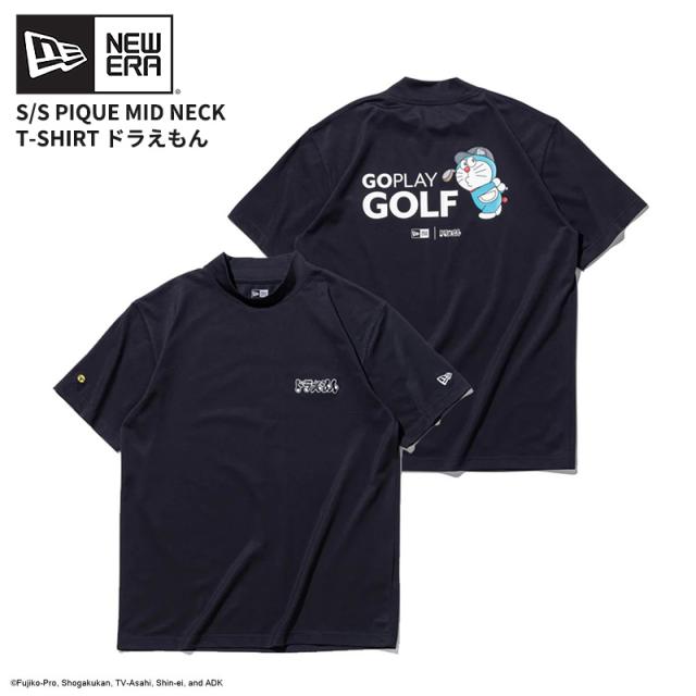 ニューエラ 半袖Tシャツ モックネック 半袖Tシャツ NEW ERA 半袖 鹿の子 ミッドネック Tシャツ ドラえもん ネイビー ゴルフ カットソー トップス 14935373