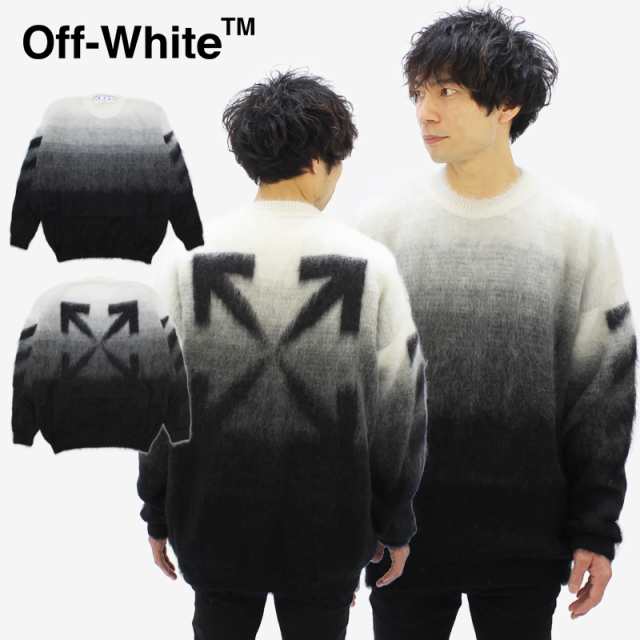 オフホワイト (OFF-WHITE) DIAG BRUSHED KNIT CREWNECK (BLACK/BLACK) メンズ クルーネック モヘア セーター ニット[BB]