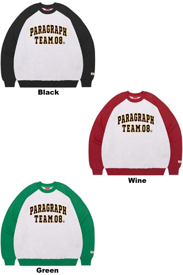 パラグラフ paragraph TEAM08 RAGLAN SWEAT NO.08-042 チーム08 ラグラン クルー スウェット トレーナー メンズ レディース カットソー no-08-042