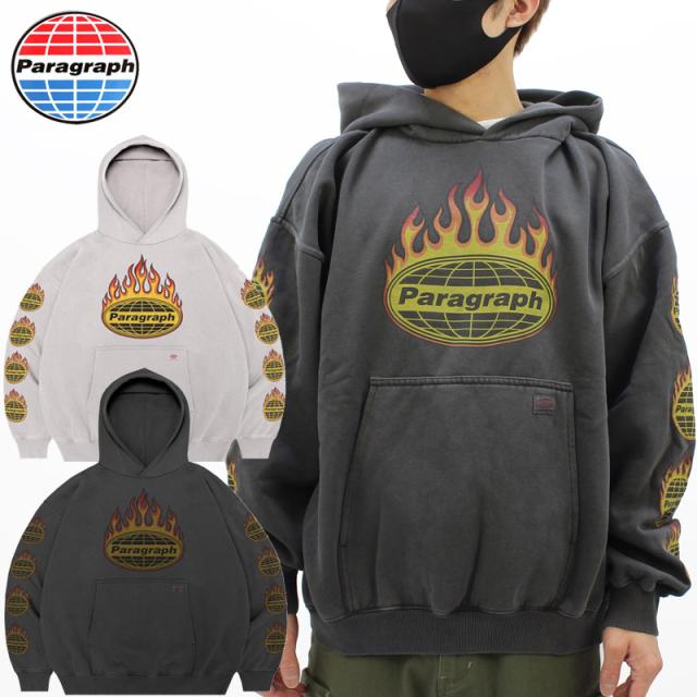 パラグラフ paragraph FIRE FRAME LOGO WASH HOODIE NO.08-054 ファイヤー フレーム ロゴ ウォッシュ フーディー パーカー メンズ レディース カットソー no-08-054