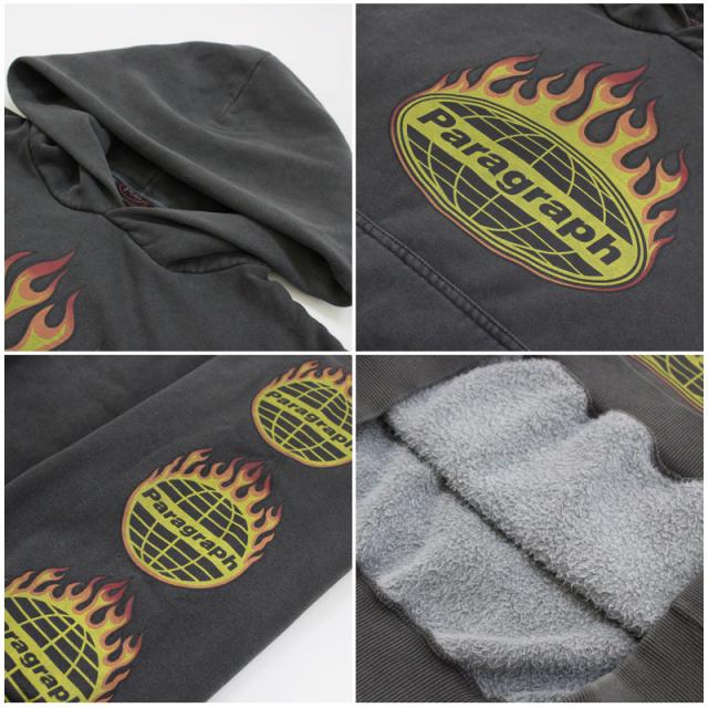 パラグラフ paragraph FIRE FRAME LOGO WASH HOODIE NO.08-054 ファイヤー フレーム ロゴ ウォッシュ フーディー パーカー メンズ レディース カットソー no-08-054