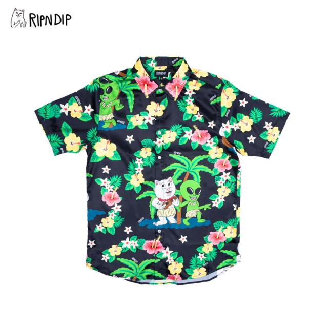 リップンディップ RIPNDIP Aloha Nerm Short Sleeve Button Up Black 半袖シャツ ボタンアップシャツ 男性 メンズ rnd9310