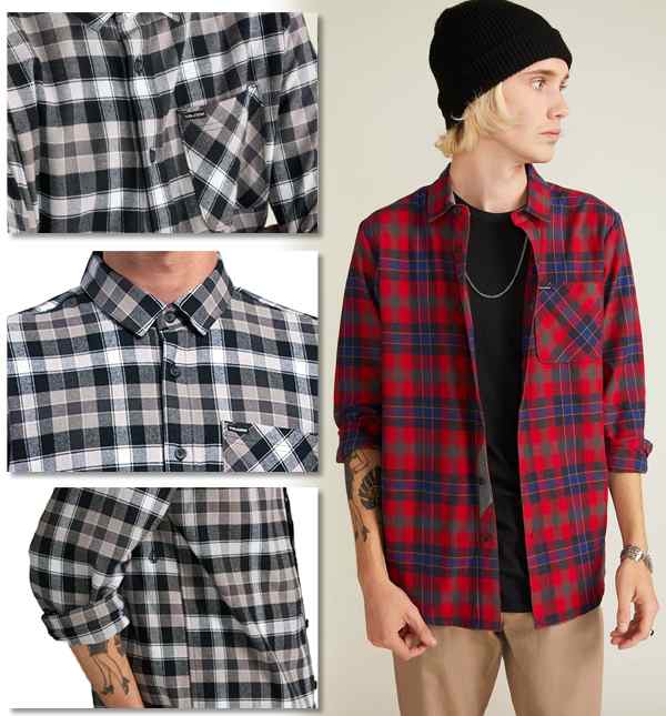 Volcom Mens Caden Flannel Plaid Long Sleeve Shirt