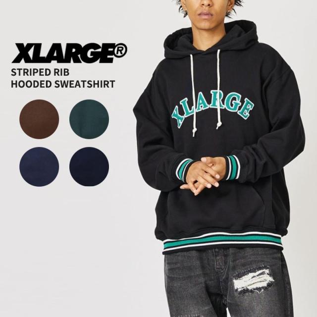 エクストララージ XLARGE STRIPED RIB HOODED SWEATSHIRT フーディー パーカー スウェット メンズ 101234012006