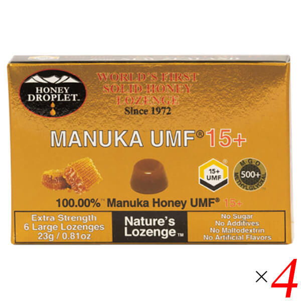 【お買い物ラリー！ポイント最大+5%！】マヌカハニー キャンディ のど飴 ハニードロップレット マヌカハニーUMF15+（のど飴）18g/6粒 4個セット ハニージャパン