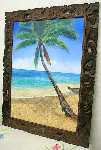 バリアート絵画 特大 縦 M.Santoの『椰子の木とSeaside』 F [額縦約