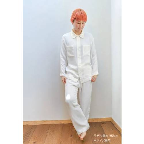 【竹布特典】清布二重ガーゼ パジャマ（上下セット） ナチュラル M 【ナファ生活研究所】※送料無料（一部地域を除く）