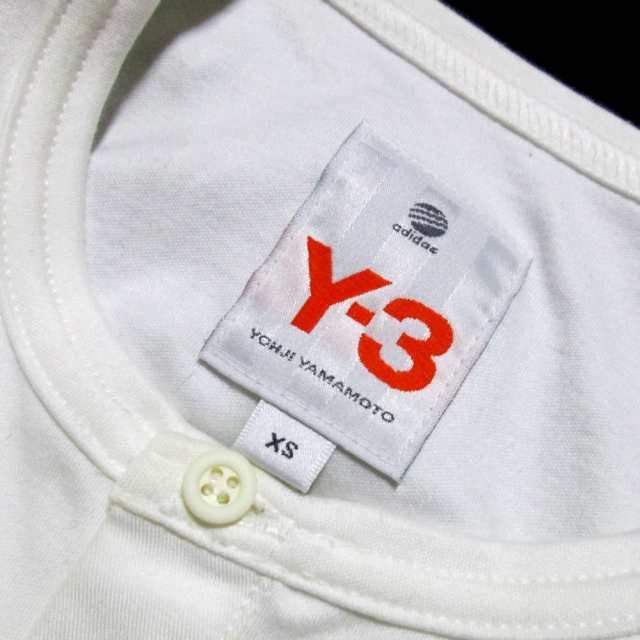 Y-3 ワイスリー「XS」ヘンリーネックTシャツ (白 ライン adidas ...