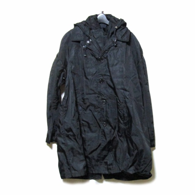 PRADA プラダ「M」イタリア製 2wayナイロンコート.フード付ベスト (黒 ブラック ジャケット 2点セット) 119813 【中古】|au PAY マーケット
