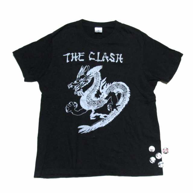 The Clash ザクラッシュ「M」ドラゴンTシャツ 缶バッジ4個付き (黒