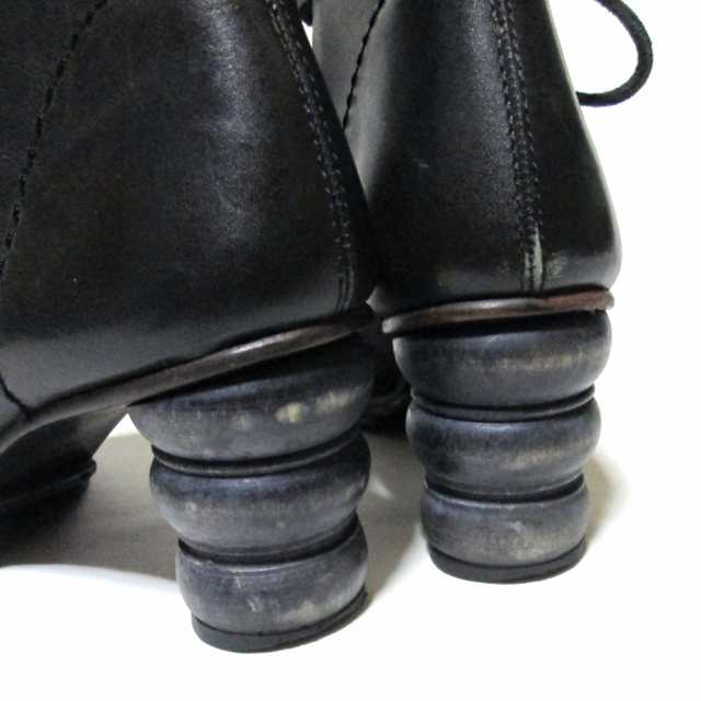 JUNYA WATANABE COMME des GARCONS ジュンヤワタナベ コムデギャルソン「S」木製ヒールレザーブーツ (黒 ブラック 靴)  135159 【中古】｜au PAY マーケット