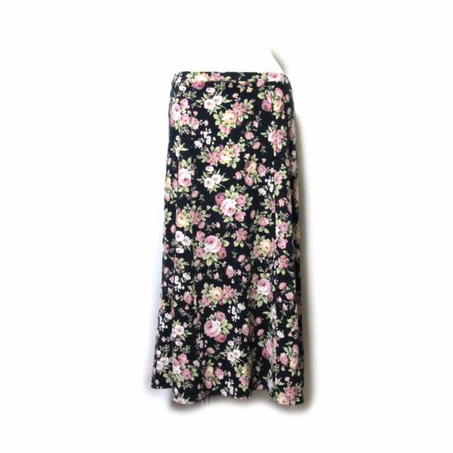 美品 Laura Ashley ローラア シュレイ「9」ローズパターンロングスカート (柄 薔薇 バラ ロンドン イギリス 英国) 135388 【中古】