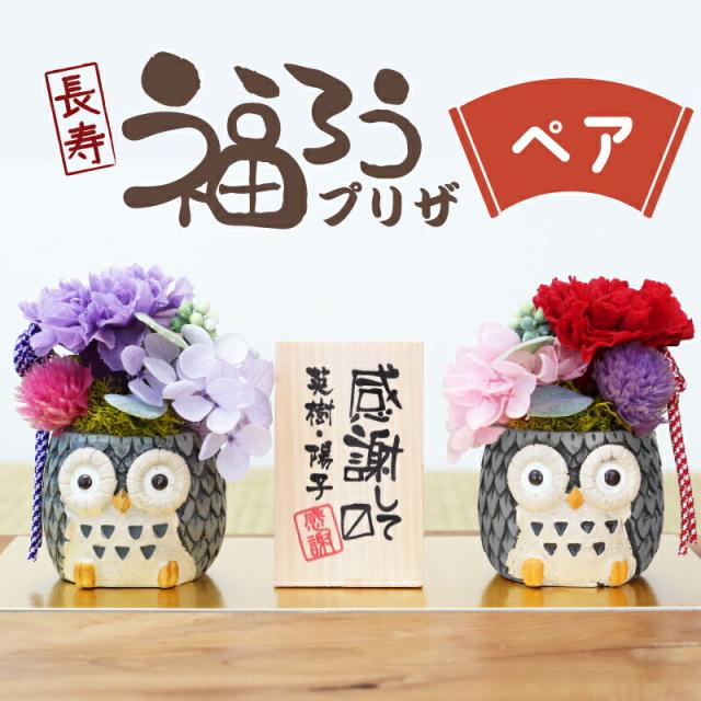 花 プリザーブドフラワー 和風 名入れ 長寿 ふくろう プリザ ペア プレゼント ギフト かわいい 縁起物 枯れない花 カーネーション 両親 夫婦 祖父 祖母 60代 70代 80代 結婚祝い 金婚式 誕生日 還暦祝い の通販は 5,621円