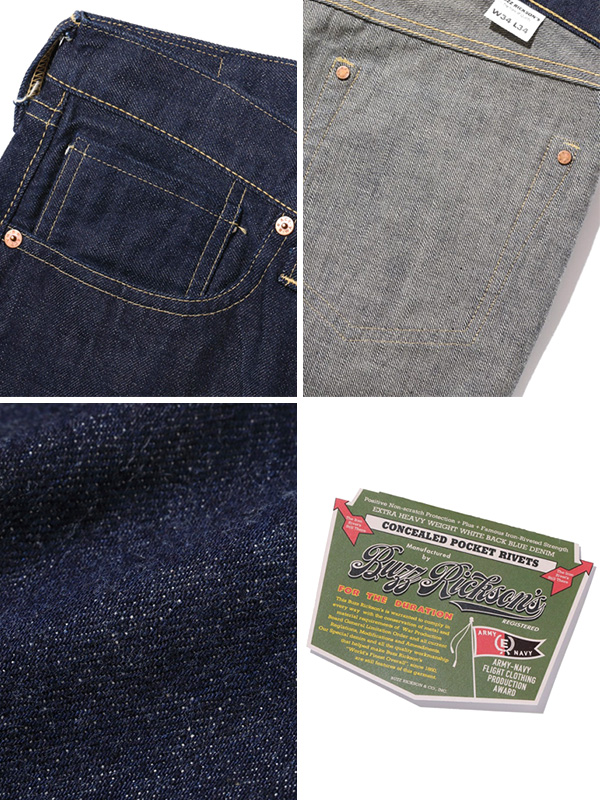 BUZZ RICKSON'S バズリクソンズ デニム パンツ メンズ レディース ジーンズ ストレート WORLD WAR II WAIST OVERALLS 第二次世界大戦 大戦モデル 13.6oz BR43041