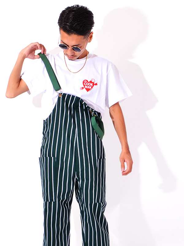 COOKMAN クックマン オーバーオール メンズ レディース 大きいサイズ Fishermans Bib Overall STRIPE Dark Green ストライプ ダークグリ