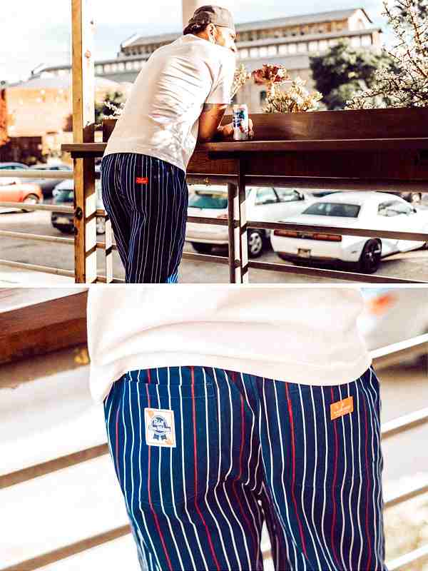 COOKMAN クックマン シェフパンツ chef pants メンズ レディース Pabst Stripe White Blue  パブストブルーリボン コラボ イージーパンツ ｜au PAY マーケット