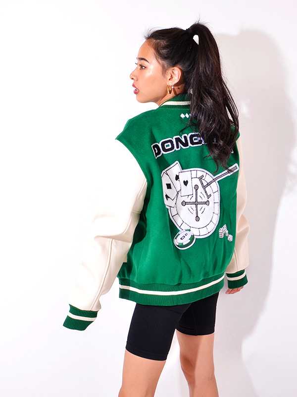 【在庫処分】DONCARE ドンケア スタジャン メンズ レディース ブランド 大きいサイズ グリーン Casino Jacket LOGO VARSITY JACKET カジ