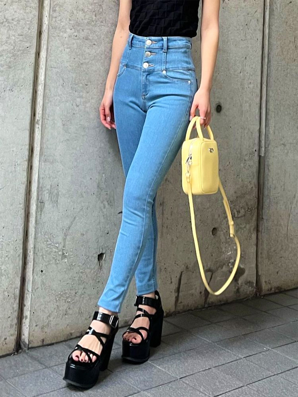 EMODA エモダ デニム 細い ハイウエスト パンツ スキニー スキニーパンツ スリム タイト ストレッチ おしゃれ かわいい  ELDER NUDE H/W DENIM 042142470101 042112480101