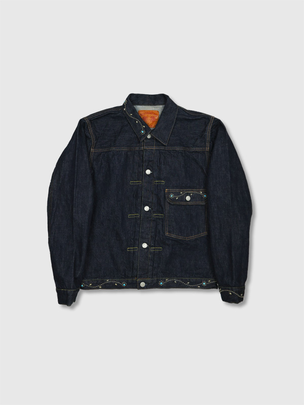 FULLCOUNT HTC コラボモデル フルカウント デニムジャケット 1st メンズ レディース Gジャン フラワーモチーフ スタッズ ターコイズ 数量限定 2025SS 日本製 2107HTC