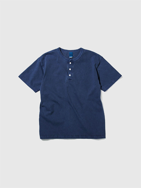 Good On グッドオン ヘンリーネック インディゴ 染め Tシャツ 半袖 レディース メンズ HENLEY TEE 丸胴 日本製 人気 定番 藍染 インディゴ染め GOST-1102 IS