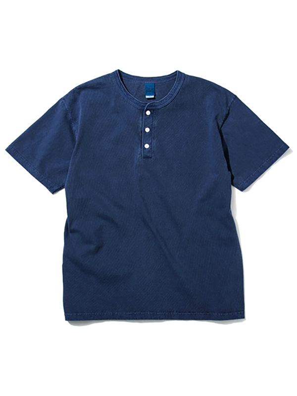 Good On グッドオン ヘンリーネック インディゴ 染め Tシャツ 半袖 レディース メンズ HENLEY TEE 丸胴 日本製 人気 定番 藍染 インディゴ染め GOST-1102 IS