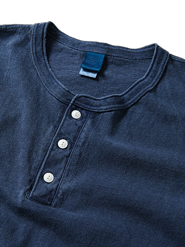 Good On グッドオン ヘンリーネック インディゴ 染め Tシャツ 半袖 レディース メンズ HENLEY TEE 丸胴 日本製 人気 定番 藍染 インディゴ染め GOST-1102 IS
