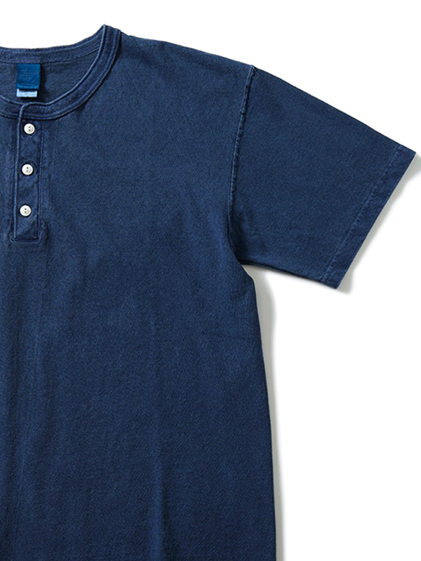 Good On グッドオン ヘンリーネック インディゴ 染め Tシャツ 半袖 レディース メンズ HENLEY TEE 丸胴 日本製 人気 定番 藍染 インディゴ染め GOST-1102 IS