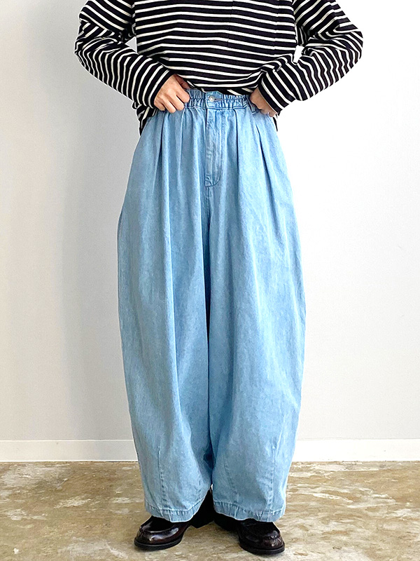HARVESTY ハーベスティ デニム サーカスパンツ レディース メンズ ブランド タック ダーツ ウエストゴム イージーパンツ DENIM CIRCUS PANTS ライトブルー A11801-93