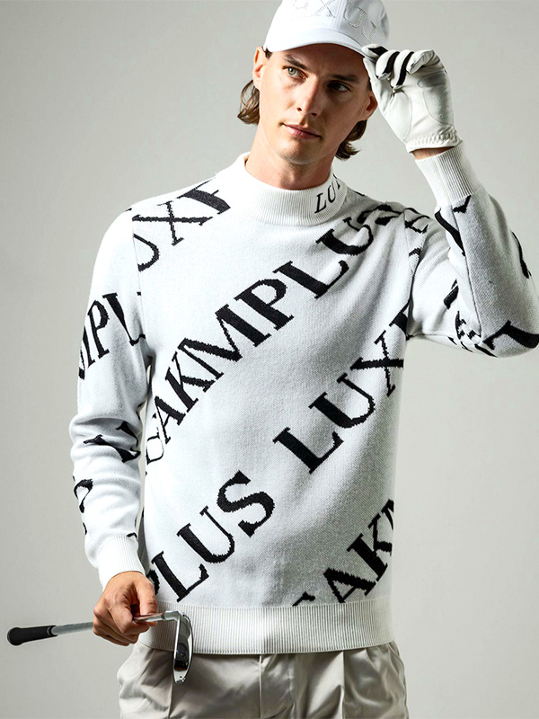 新品 ゴルフ 総柄ロゴ ニットベスト 春夏 ネイビー LUXEAKMPLUS