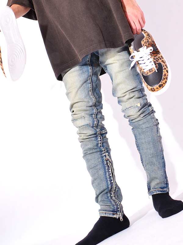 mnml ミニマル デニム デニムパンツ メンズ レディース スリム ストレッチ M34 STRETCH DENIM スキニー 裾ジップ ストリート  17ML-SP170D｜au PAY マーケット