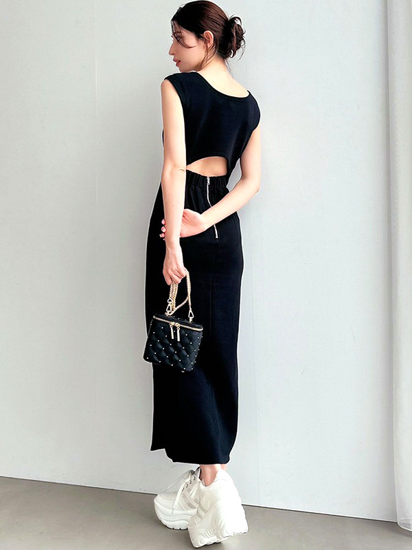 RESEXXY リゼクシー ワンピース 春 夏 レディース ノースリーブ バック オープン スリット ワンピース ロングワンピース ワンピ スウェット 152530361801