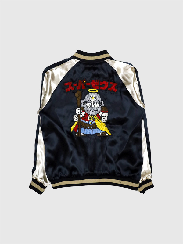 ビックリマン スカジャン メンズ レディース スーパーゼウス ブラックゼウス ビックリマンシール 刺繍 全能 神 切り札 悪魔 お守り 天使 BIKKURI-MEN BKM-2501