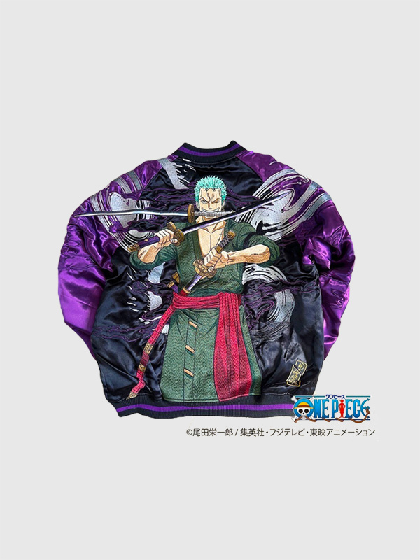 絡繰魂 × ONE PIECE ワンピース スカジャン アニメ グッズ ゾロ 海賊狩り ゾロ リバ−シブル 龍巻 妖刀 太刀筋 名刀 和道一文字 三代鬼徹 閻魔 242005