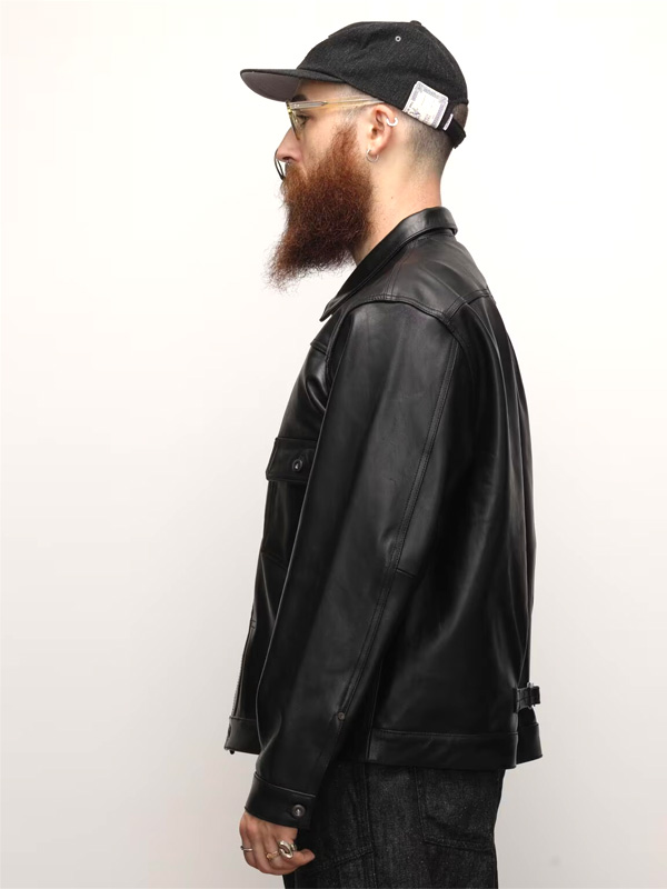 美品 Schott ラムレザー トラッカージャケット 襟付き 黒 M Schott N.Y.C 【schott 神戸正規】Schott 羊革 LEATHER TRACKER