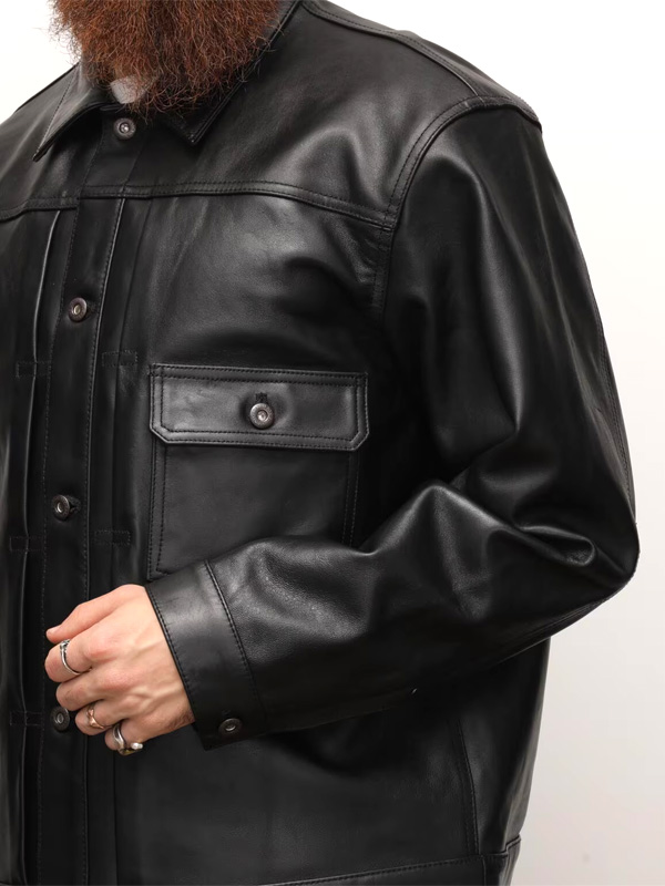 美品 Schott ラムレザー トラッカージャケット 襟付き 黒 M Schott ショット レザー ジャケット メンズ レディース