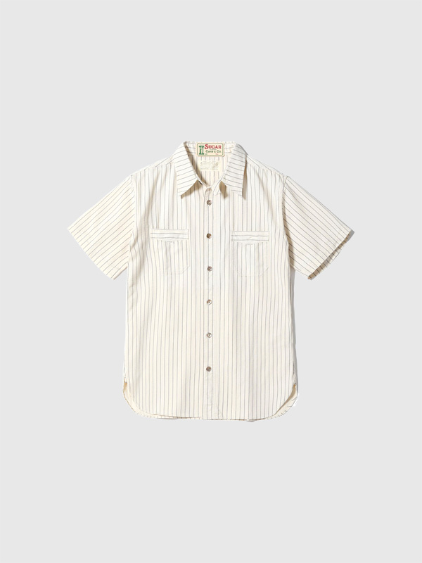 SUGAR CANE シュガーケーン シャツ 半袖 FICTION ROMANCE 8.5oz.WHITE WABASH STRIPE WORK SHIRT SHORT SLEEVE ホワイト ウォバッシュ 日本製 東洋 SC37275