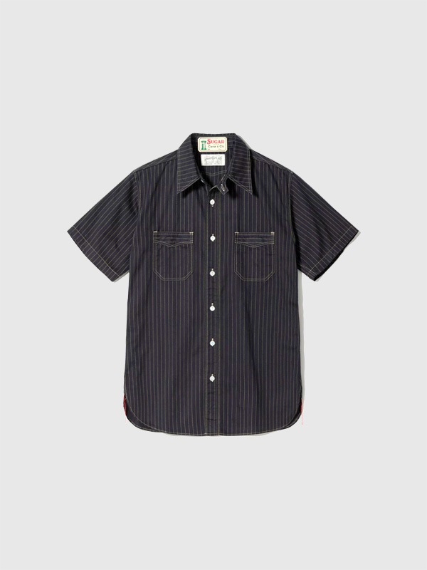 SUGAR CANE シュガーケーン シャツ 半袖 FICTION ROMANCE 8.5oz. BLACK WABASH STRIPE WORK SHIRT SHORT SLEEVE ブラック ウォバッシュ 日本製 東洋 SC36267