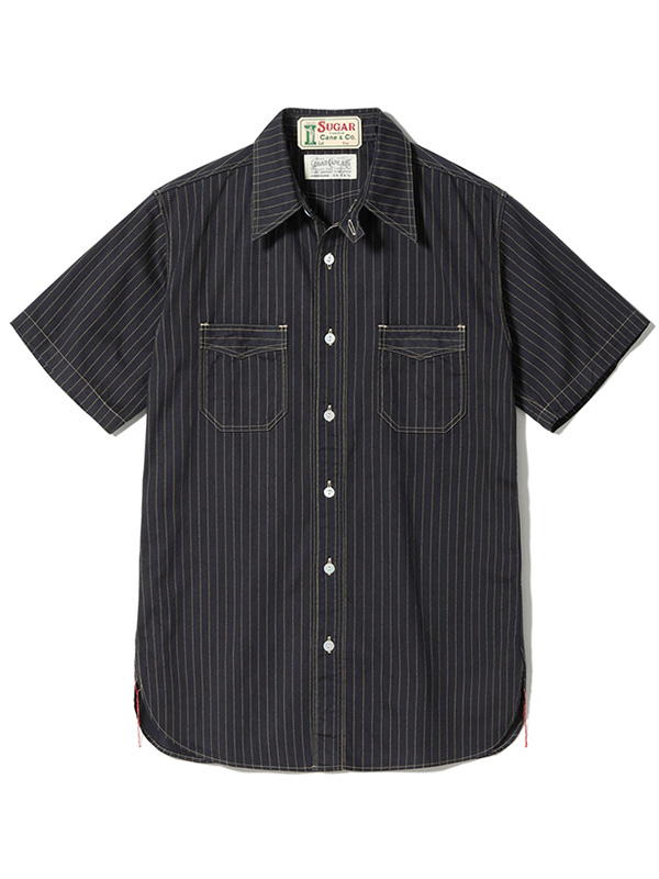 SUGAR CANE シュガーケーン シャツ 半袖 FICTION ROMANCE 8.5oz. BLACK WABASH STRIPE WORK SHIRT SHORT SLEEVE ブラック ウォバッシュ 日本製 東洋 SC36267_1