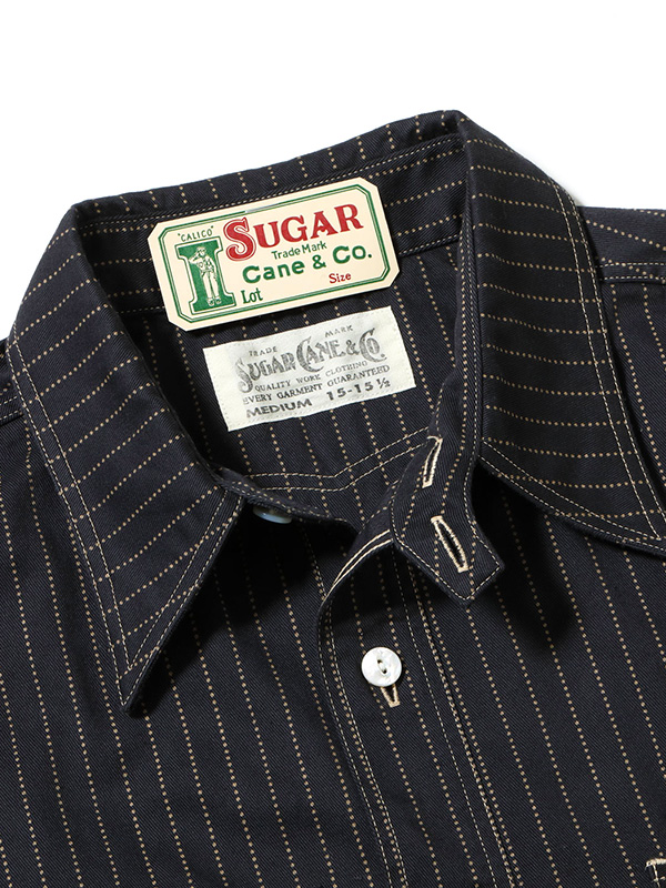 SUGAR CANE シュガーケーン シャツ 半袖 FICTION ROMANCE 8.5oz. BLACK WABASH STRIPE WORK SHIRT SHORT SLEEVE ブラック ウォバッシュ 日本製 東洋 SC36267_4