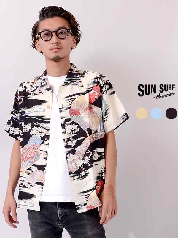 ■SUN SURF アロハシャツ　ブラック・柄　メンズM